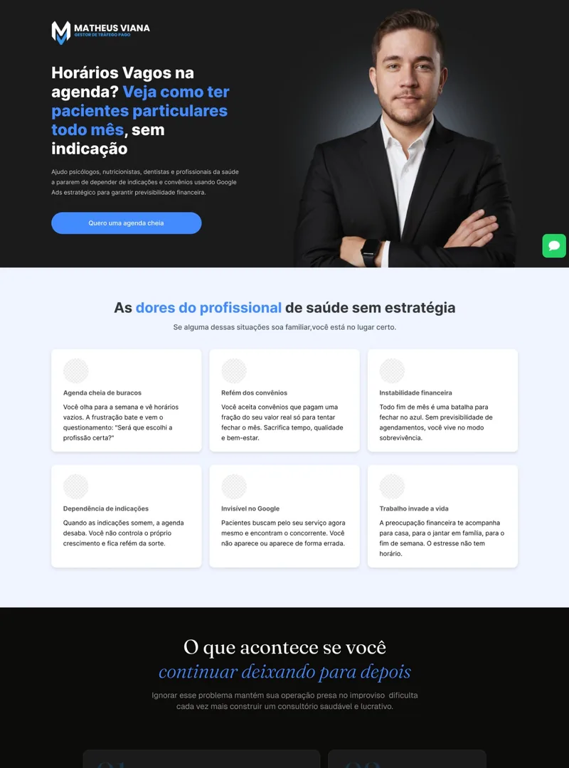 Landing page do gestor de tráfego Matheus Viana